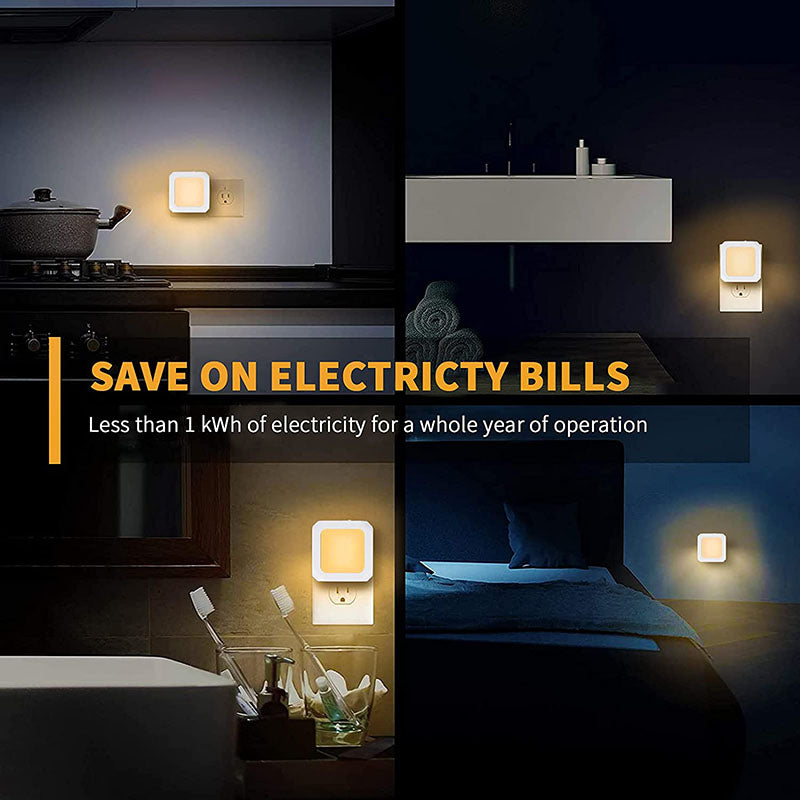 Square plug-in Dimmable Led Night Light with Auto Dusk to Dawn Sensor, Soft Warm White Nightlights for Hallway,Bedroom, Kids Room, Kitchen, Stairway, 2 Pack