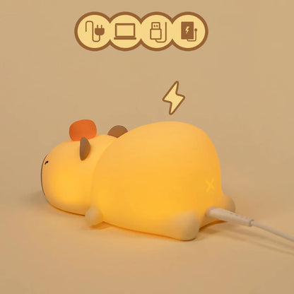 Squishy Silicone Lazy Capybara With Orange LED Night Light - Perfect Gift for Kids and Girls