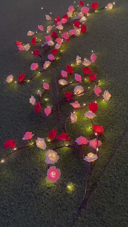 Cherry blossoms/Rose LED Tree Branch Lights for Wall,Easter Egg Willow Vine Twig Decor,USB Interface,with 144 LED Lights and Remote,8 Lighting Modes,for Home,Walls,Doors Windows (90inch)